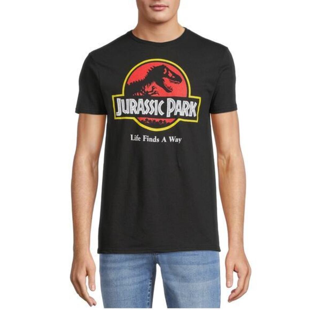 Jurassic Park Men's Classic Logo Graphic Life Finds A way Black Tee Size‎ M